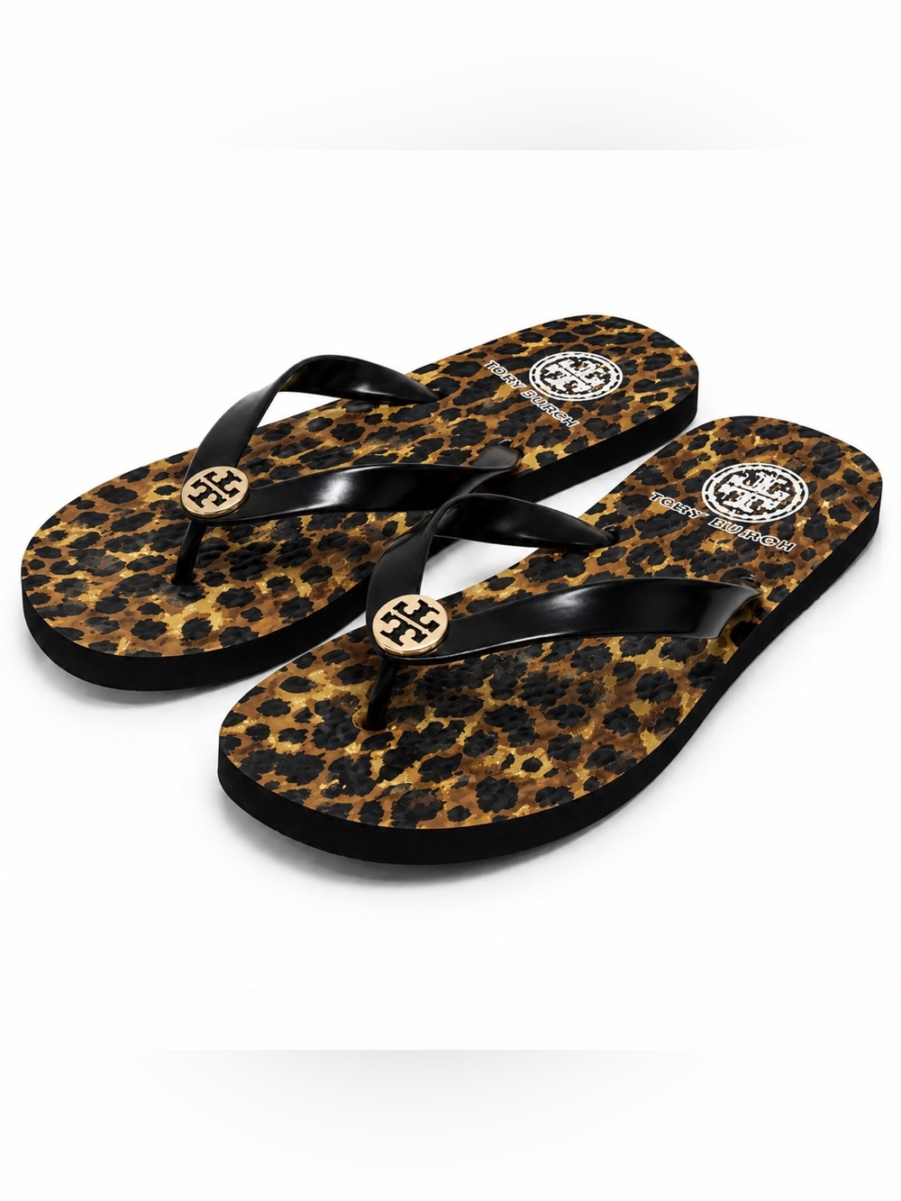 Tory Burch Leopard-Print Flip Flops with Black Straps and Gold Logo 🖤⭐️ - Picture 3 of 7